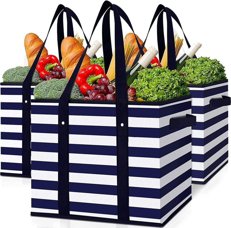 WISELIFE 3 Pack Reusable Grocery Bags Large Water Resistant Grocery Collapsible Heavy Duty Tote Bags for Shopping Picnic - Image 1