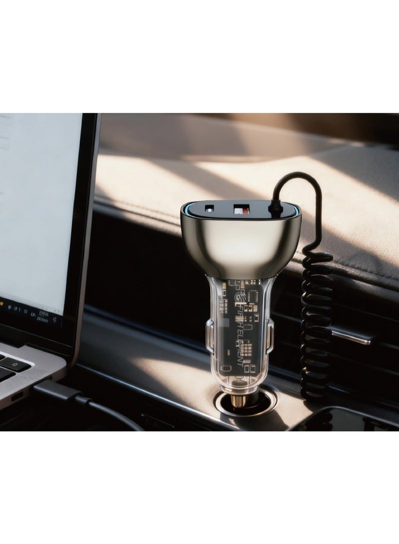 FIFTH ELEMENT Nano Pro 90W Car Charger with Built-In Retractable USB-C Cable & Extra Fast-Charging Port – Black - Image 2