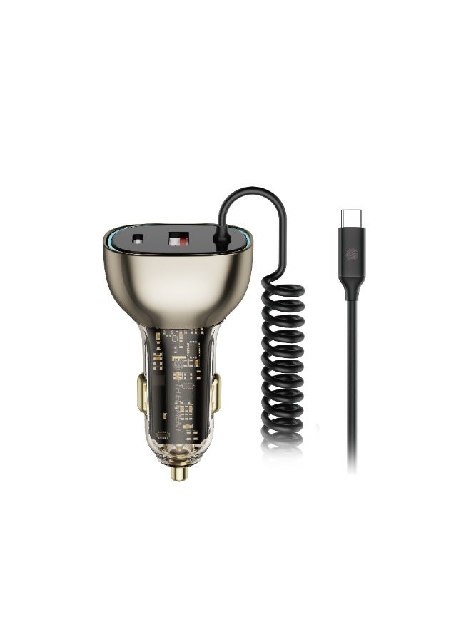 FIFTH ELEMENT Nano Pro 90W Car Charger with Built-In Retractable USB-C Cable & Extra Fast-Charging Port – Black - Image 1