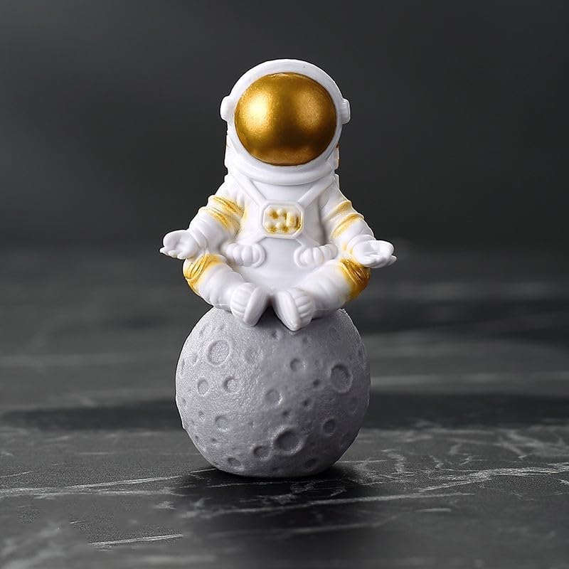Ni-JASW Gold White Astronaut Statues Set of 4, Spaceman Sculptures Figurines Space Theme Decor for Room Shelf Desk Cake Toppers - Image 4