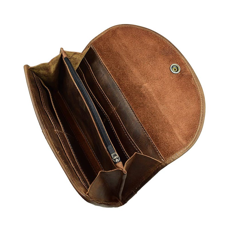 Hide & Drink, Snap Clutch Wallet for Women, Money Holder and Card Organizer with Zippered Pouch, Full Grain Leather, Handmade, Bourbon Brown - Image 3