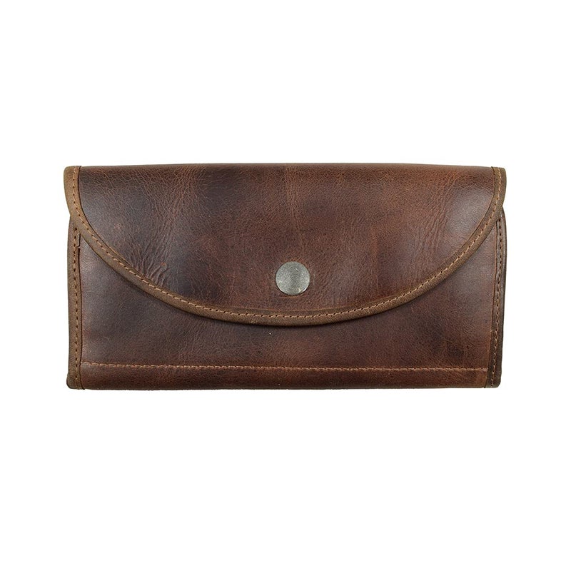 Hide & Drink, Snap Clutch Wallet for Women, Money Holder and Card Organizer with Zippered Pouch, Full Grain Leather, Handmade, Bourbon Brown - Image 1