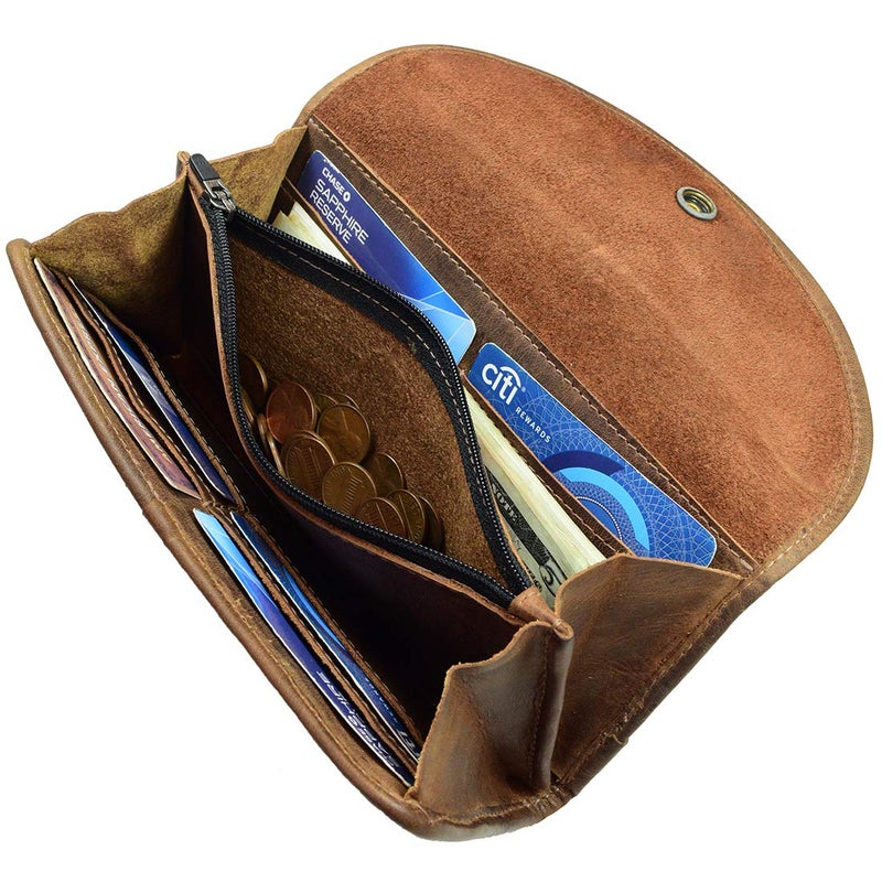 Hide & Drink, Snap Clutch Wallet for Women, Money Holder and Card Organizer with Zippered Pouch, Full Grain Leather, Handmade, Bourbon Brown - Image 5