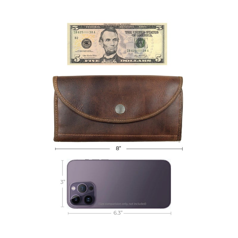 Hide & Drink, Snap Clutch Wallet for Women, Money Holder and Card Organizer with Zippered Pouch, Full Grain Leather, Handmade, Bourbon Brown - Image 4