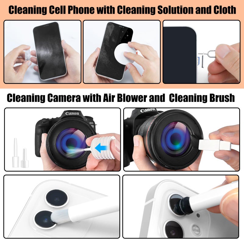 walrfid Laptop Phone Screen Cleaner Kit, Computer Keyboard Brush Cleaning Spray for iPhone AirPods MacBook iPad, 20-in-1 Electronic Device Clean Tool for Camera Earbud Car Screens (White) - Image 4