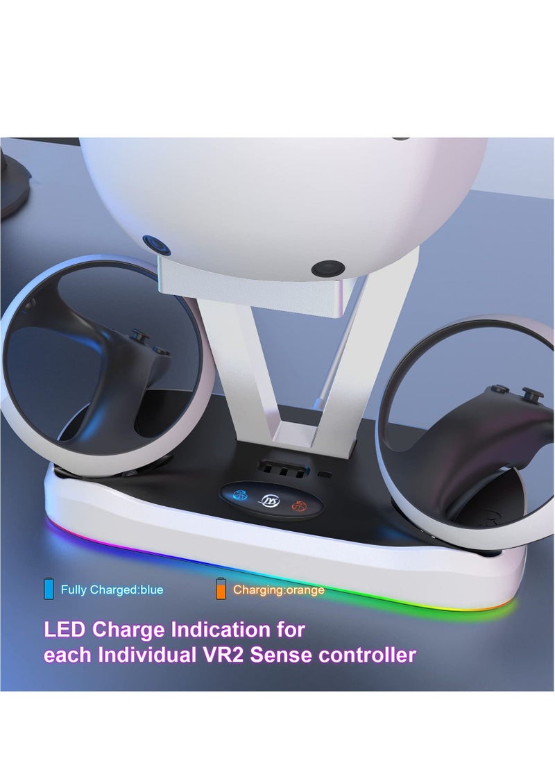 PS VR2 Charging Station with RGB Light Fast Charger Dock for Playstation VR2 Sense Controllers with 3 Type-C Magnetic Adapters PSVR2 Headset Stand Holder for PS5 VR2 Accessories