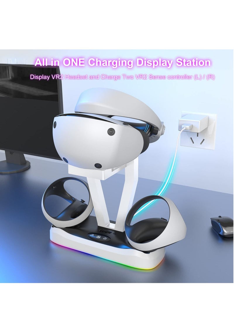 PS VR2 Charging Station with RGB Light Fast Charger Dock for Playstation VR2 Sense Controllers with 3 Type-C Magnetic Adapters PSVR2 Headset Stand Holder for PS5 VR2 Accessories