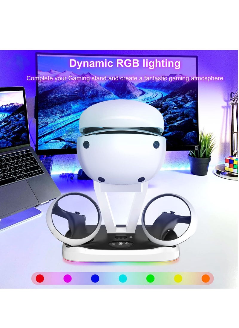 PS VR2 Charging Station with RGB Light Fast Charger Dock for Playstation VR2 Sense Controllers with 3 Type-C Magnetic Adapters PSVR2 Headset Stand Holder for PS5 VR2 Accessories