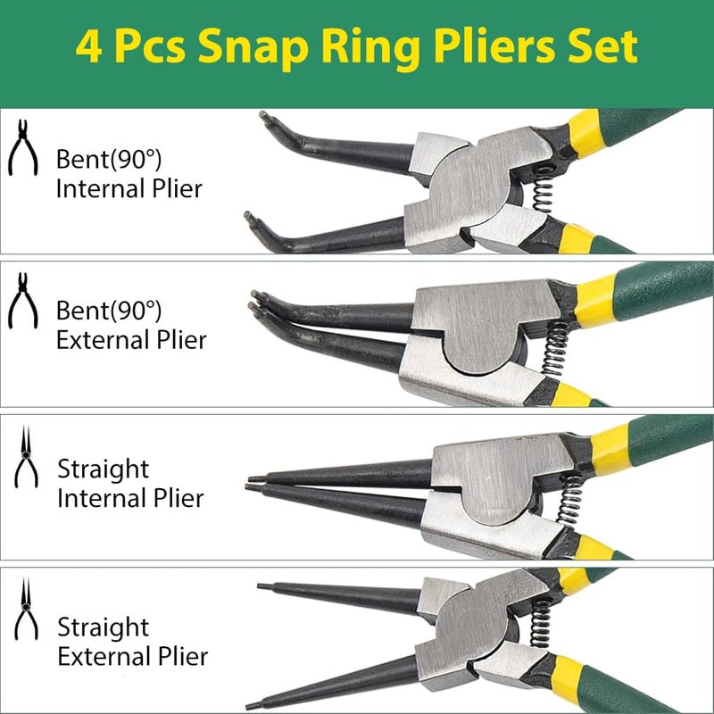 Serplex 4Pcs Snap Ring Pliers Set with Tool Box 7 Inches Straight Tip Circlip Pliers Bent Tip Circlip Pliers Set for Install and Remove Circlips Retaining Ring Removal Plier Tools - Image 3
