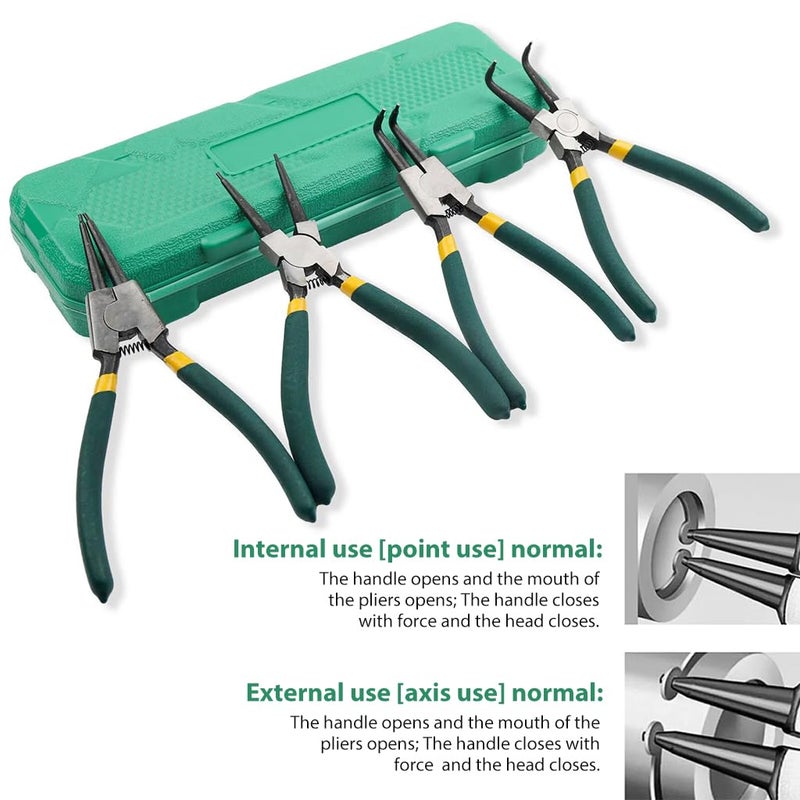 Serplex 4Pcs Snap Ring Pliers Set with Tool Box 7 Inches Straight Tip Circlip Pliers Bent Tip Circlip Pliers Set for Install and Remove Circlips Retaining Ring Removal Plier Tools - Image 4