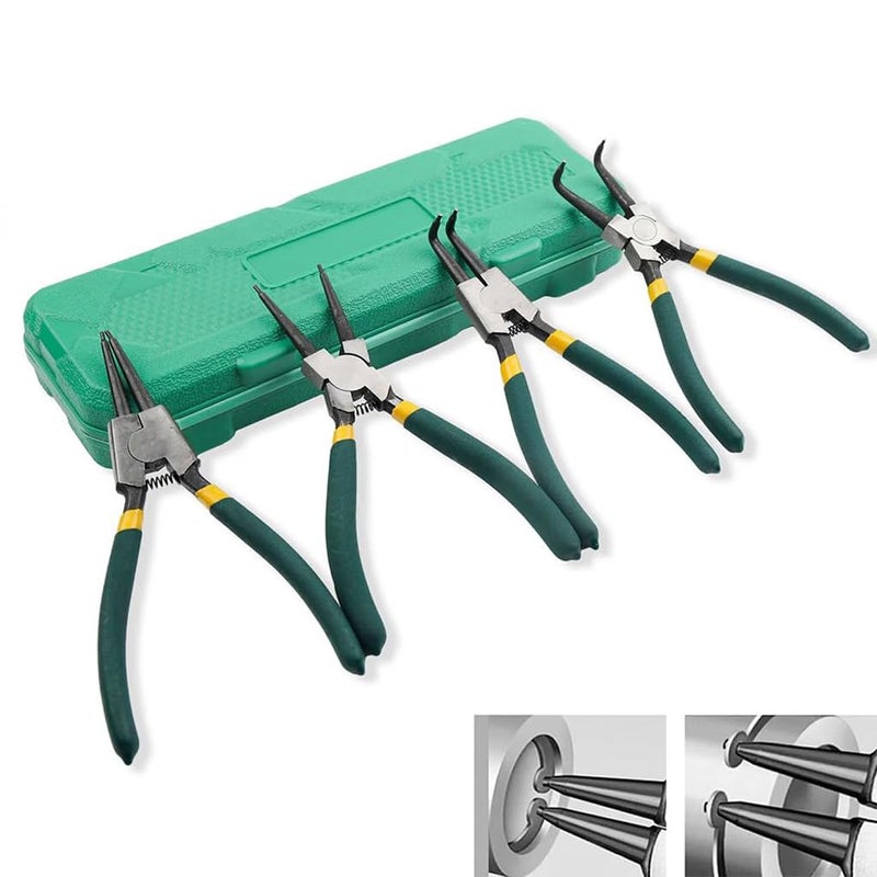 Serplex 4Pcs Snap Ring Pliers Set with Tool Box 7 Inches Straight Tip Circlip Pliers Bent Tip Circlip Pliers Set for Install and Remove Circlips Retaining Ring Removal Plier Tools - Image 1