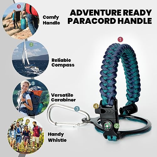 RAYMYLO Insulated Water Bottle 64 oz, Triple Wall Vacuum Stainless Steel (Cold for 48 Hrs), Leak Proof & Non-BPA, Half Gallon Water Flask Jug with Paracord Handle & Straw Spout Lids, Cyan Blue - Image 4