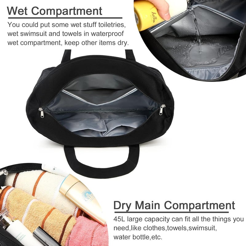 LEDAOU Beach Bag Waterproof Sandproof Women Beach Tote Bag Pool Bag with Zipper for Gym Grocery Travel with Wet Pocket | Sandproof, with Zipper, for Gym, Grocery, Travel, with Wet Pocket - Image 2