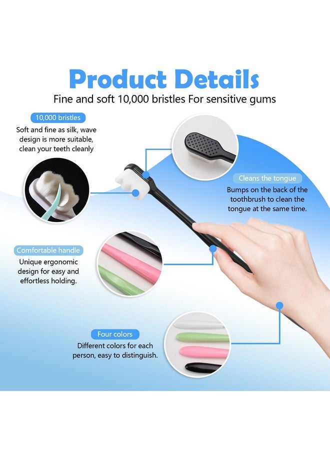 BangBoom BangBoom 4Pcs Wave Style Extra Soft Toothbrush, Nano Toothbrush for Sensitive Gums Micro-Nano Manual Toothbrush with Soft Floss Bristle for Gum Care Protect Fragile Gums (Black, White, Green, Pink) A  - Image 3