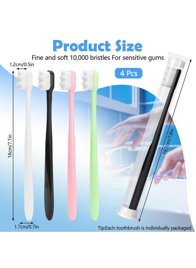 BangBoom BangBoom 4Pcs Wave Style Extra Soft Toothbrush, Nano Toothbrush for Sensitive Gums Micro-Nano Manual Toothbrush with Soft Floss Bristle for Gum Care Protect Fragile Gums (Black, White, Green, Pink) A  - Image 2