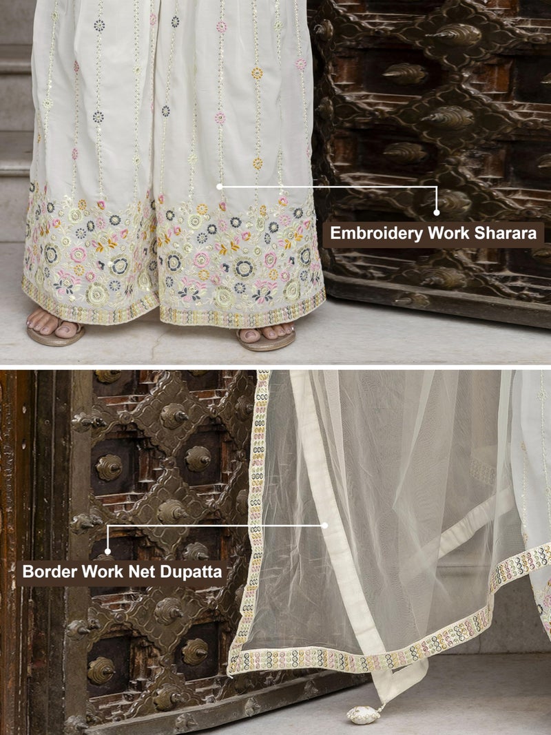 TRENDMALLS مجموعة كورتا شراورة مع دوبتة مطرزة من جورجيت للنساء (G302-OffWhite-M) - Image 5