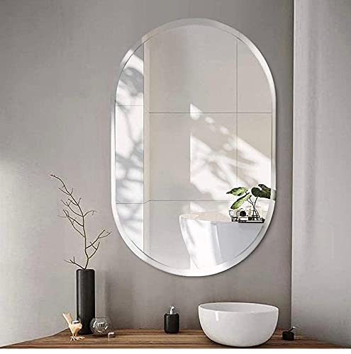 PRINCE ART Mirror Glass for Bathroom Wall Decorative Home Decor Mirror for Dressing Room Bedroom Living Room Makeup Room Washbasin Oval Shape Size 14 x 20 Inch Unframed - Image 1