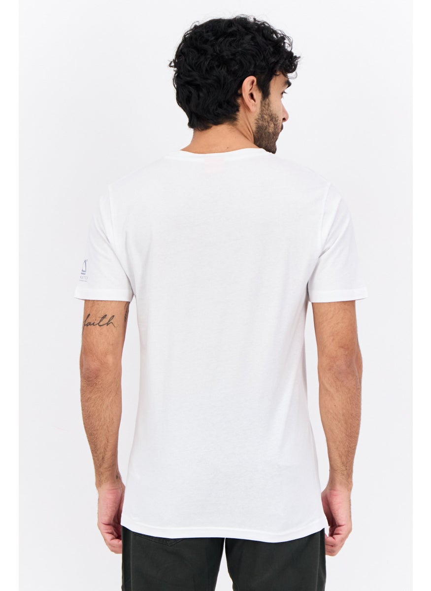 CROSSHATCH Men Crew Neck Short Sleeve Graphic T Shirt, White  - Image 2