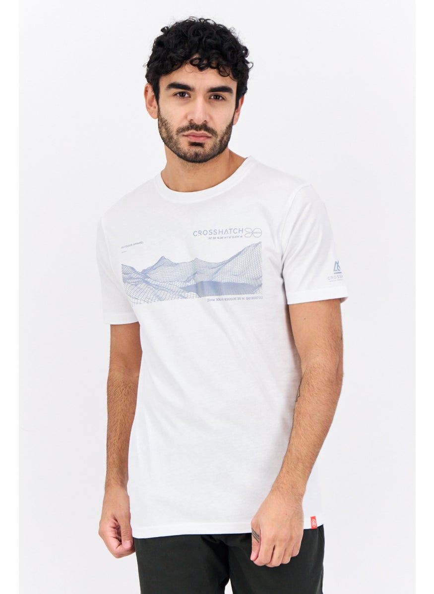 CROSSHATCH Men Crew Neck Short Sleeve Graphic T Shirt, White  - Image 1