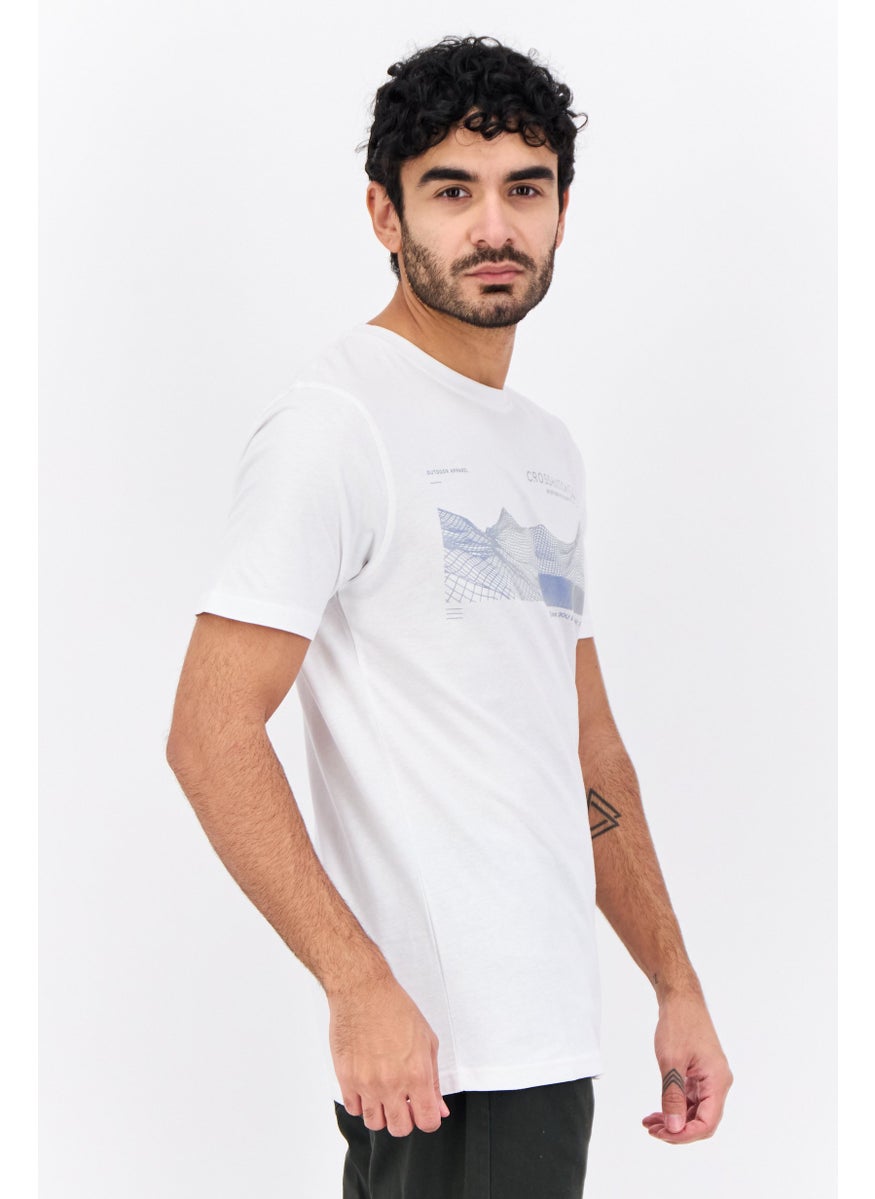 CROSSHATCH Men Crew Neck Short Sleeve Graphic T Shirt, White  - Image 3