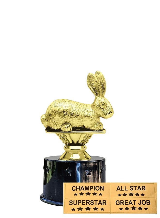 Express Medals Rabbit Bunny Hare Award Trophy Party Favor Gift Prize Including 4 Gold Color Decals to Custom Personalize The Black Round Base - Image 2