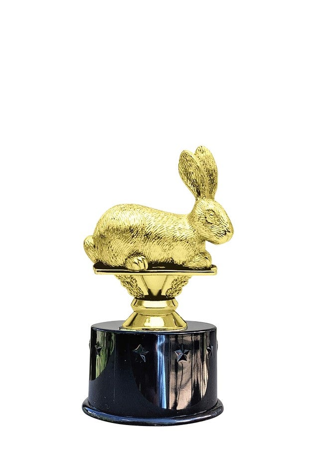 Express Medals Rabbit Bunny Hare Award Trophy Party Favor Gift Prize Including 4 Gold Color Decals to Custom Personalize The Black Round Base - Image 1