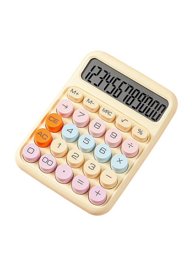 Generic Mechanical Calculator 12 Digit Large LCD Display Big Round Button Cute Candy Colored Calculator Suitable for Office School Home for Kids Students Accountant - Yellow  - Image 1