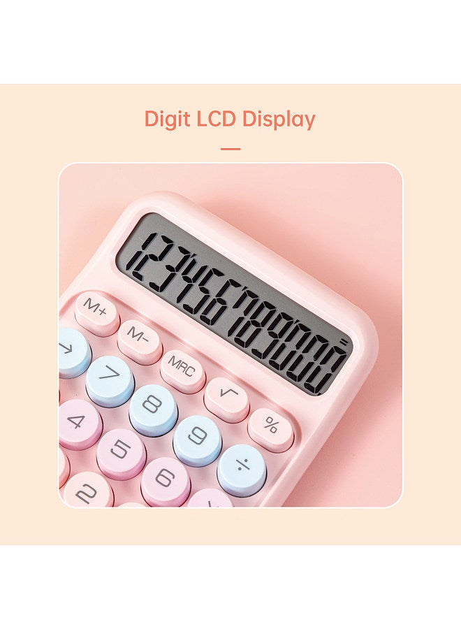 Generic Mechanical Calculator 12 Digit Large LCD Display Big Round Button Cute Candy Colored Calculator Suitable for Office School Home for Kids Students Accountant - Yellow  - Image 2