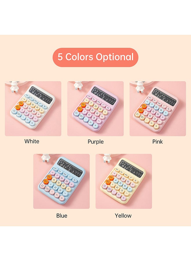Generic Mechanical Calculator 12 Digit Large LCD Display Big Round Button Cute Candy Colored Calculator Suitable for Office School Home for Kids Students Accountant - Yellow  - Image 4