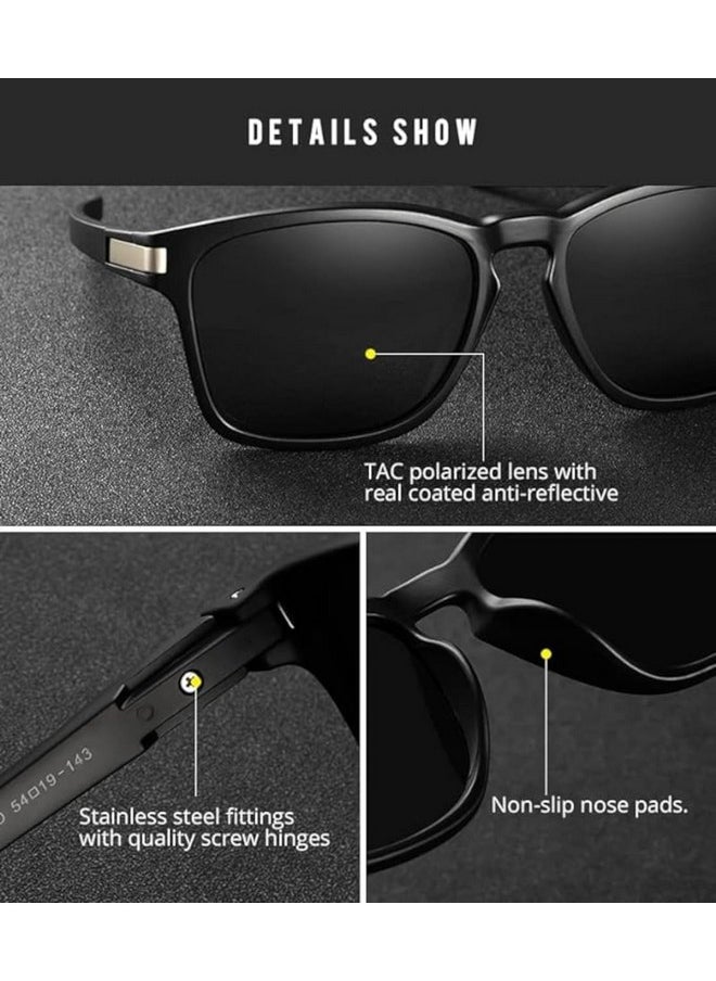 Elegante ELEGANTE Unisex-Fit Design Polarized Square Sunglasses for Men (C1 - Black)  - Image 3