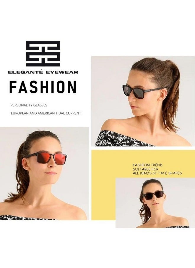 Elegante ELEGANTE Unisex-Fit Design Polarized Square Sunglasses for Men (C1 - Black)  - Image 4