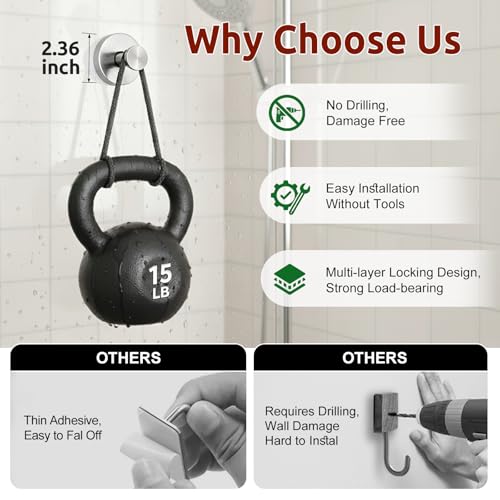 awrose 4 Packs Suction Cup Hooks for Shower, Heavy-Duty Wreath Hangers for Front Door, No Drill Glass Door Shower Suction Hooks No Damage for Walls Bathroom Kitchen Window Mirror Tile Towel Coat Robe Loofah - Image 4