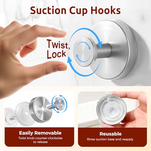 awrose 4 Packs Suction Cup Hooks for Shower, Heavy-Duty Wreath Hangers for Front Door, No Drill Glass Door Shower Suction Hooks No Damage for Walls Bathroom Kitchen Window Mirror Tile Towel Coat Robe Loofah - Image 2