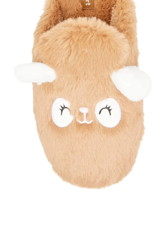 Le Confort Womens Panda Ear Applique Faux Fur Bedroom Mules