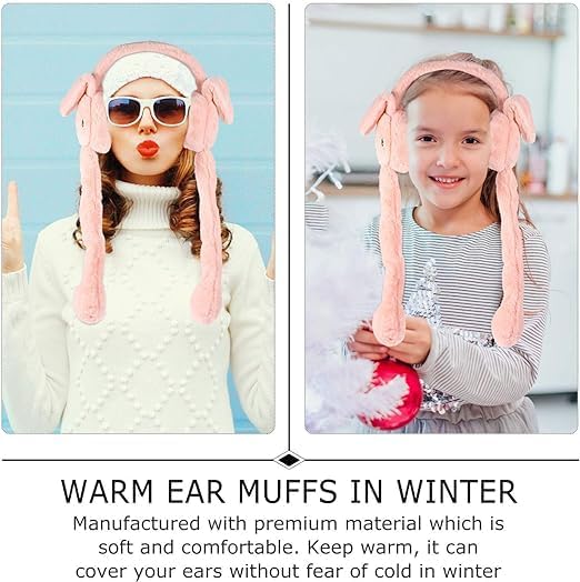 THE DDS STORE Women's Winter Plush Earwarmer Bunny Earmuffs with Moving Jumping Rabbit Ears Headbands Winter Ear Warmers for Women Girls (Beige) - Image 5