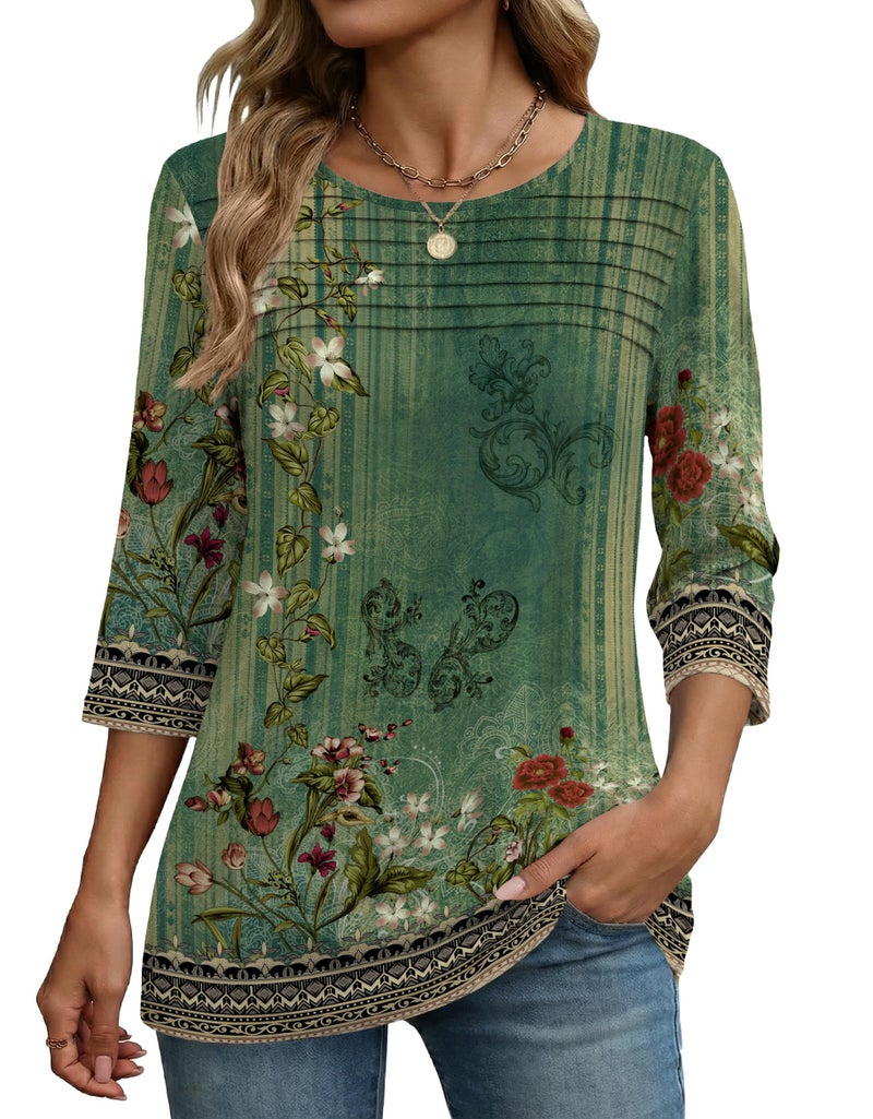 Zeagoo Womens Tops 3/4 Length Sleeve T Shirts Business Casual Blouses Dressy Crew Neck Work Clothes 2026 Spring Outfit - Image 1