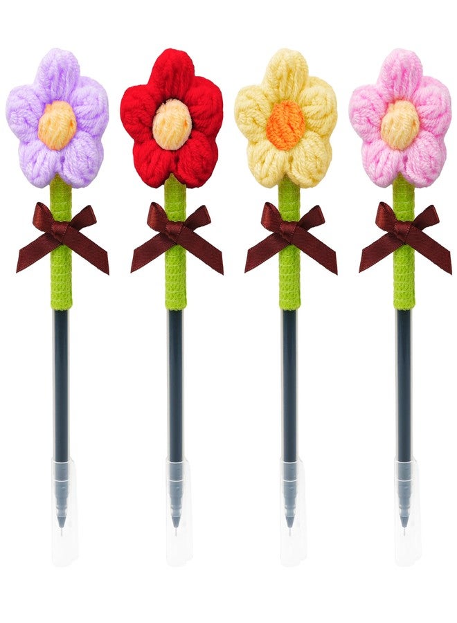 KatchOn, Crochet Flower Ballpoint Pens - Pack of 4 | Purple, Red, Yellow and Pink Handmade Crochet Pens Writing for Home Office and School Supplies | Party Favors for Kids | Ball Point Pen, Funny Pen - Image 1