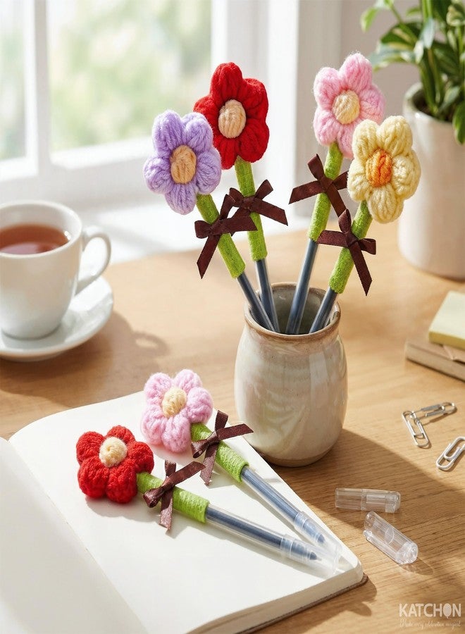 KatchOn, Crochet Flower Ballpoint Pens - Pack of 4 | Purple, Red, Yellow and Pink Handmade Crochet Pens Writing for Home Office and School Supplies | Party Favors for Kids | Ball Point Pen, Funny Pen - Image 5