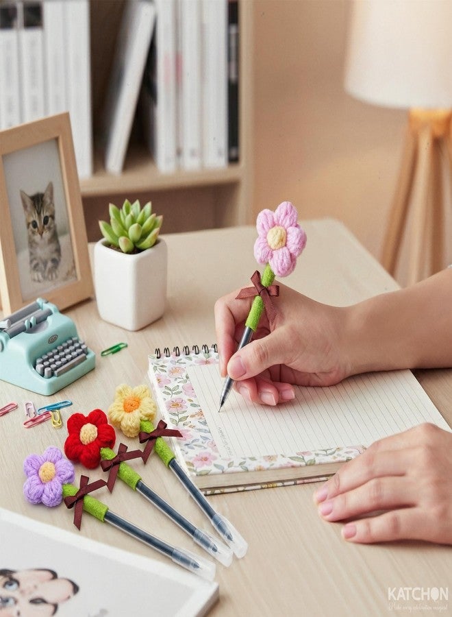 KatchOn, Crochet Flower Ballpoint Pens - Pack of 4 | Purple, Red, Yellow and Pink Handmade Crochet Pens Writing for Home Office and School Supplies | Party Favors for Kids | Ball Point Pen, Funny Pen - Image 4