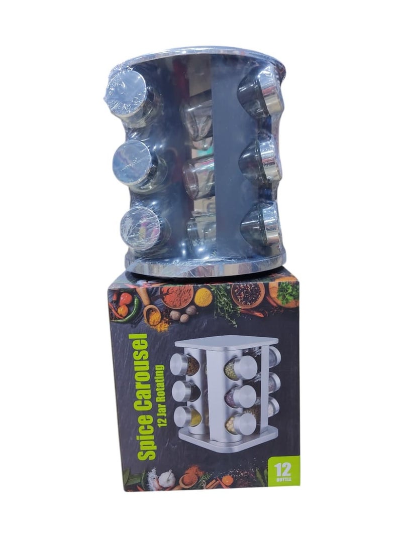 Stylish grey rotating spice organizer stand for the kitchen, featuring a 12-glass-jar capacity. - Image 2