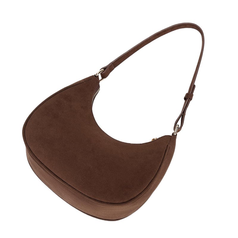 WSRYDJDL Crescent Shoulder Bags for Women Cute Hobo Tote Handbag Under the Arm Purses Mini Clutch Purse with Zipper Closure (Suede-Coffee) - Image 4