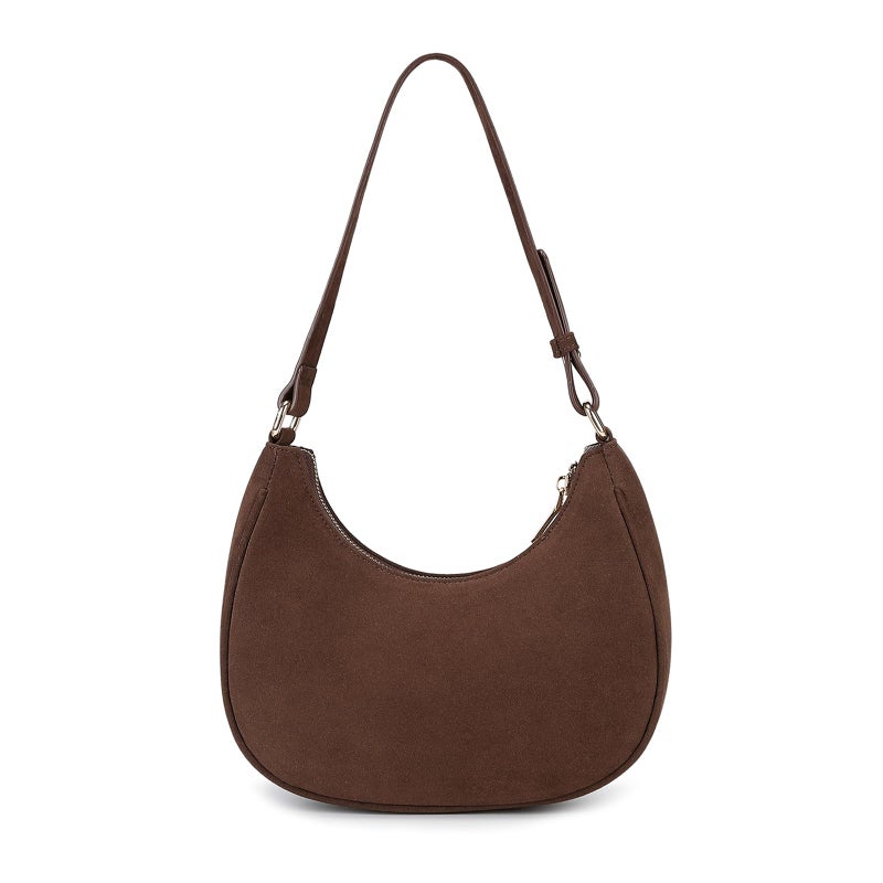 WSRYDJDL Crescent Shoulder Bags for Women Cute Hobo Tote Handbag Under the Arm Purses Mini Clutch Purse with Zipper Closure (Suede-Coffee) - Image 1