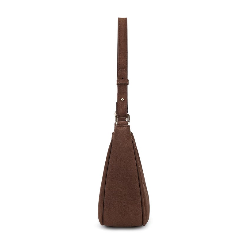 WSRYDJDL Crescent Shoulder Bags for Women Cute Hobo Tote Handbag Under the Arm Purses Mini Clutch Purse with Zipper Closure (Suede-Coffee) - Image 3