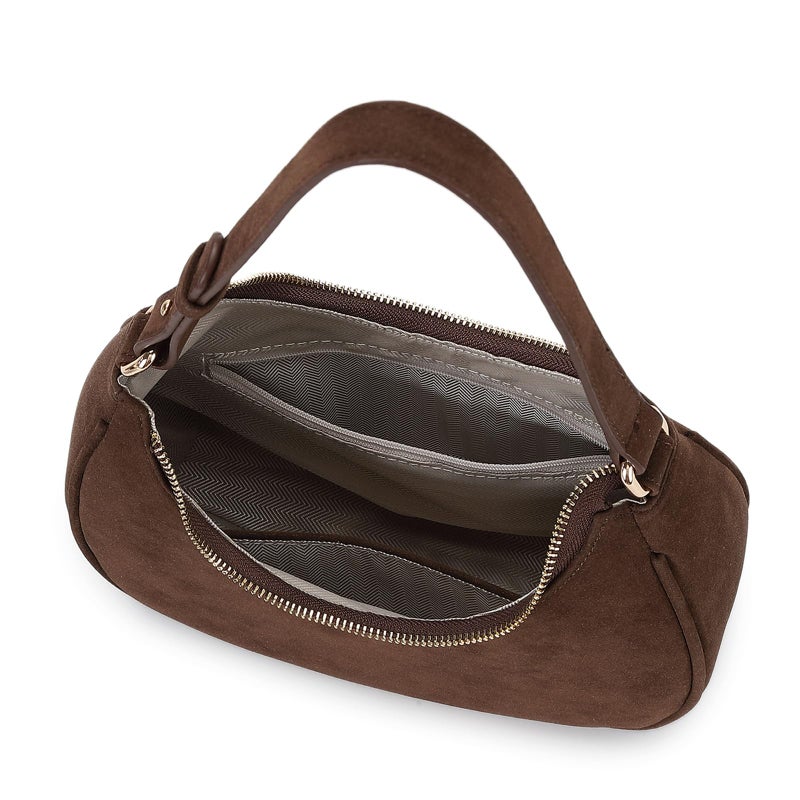 WSRYDJDL Crescent Shoulder Bags for Women Cute Hobo Tote Handbag Under the Arm Purses Mini Clutch Purse with Zipper Closure (Suede-Coffee) - Image 5