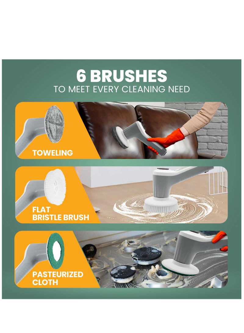 Electric Spin Scrubber Cleaning Brush with 6 Replaceable Brush Heads, Rechargeable Cordless Power Scrubber Cordless Spin Scrubber with 2 Adjustable Speeds for Kitchen, Kitchen, Bathroom, Bathtub  - Image 3