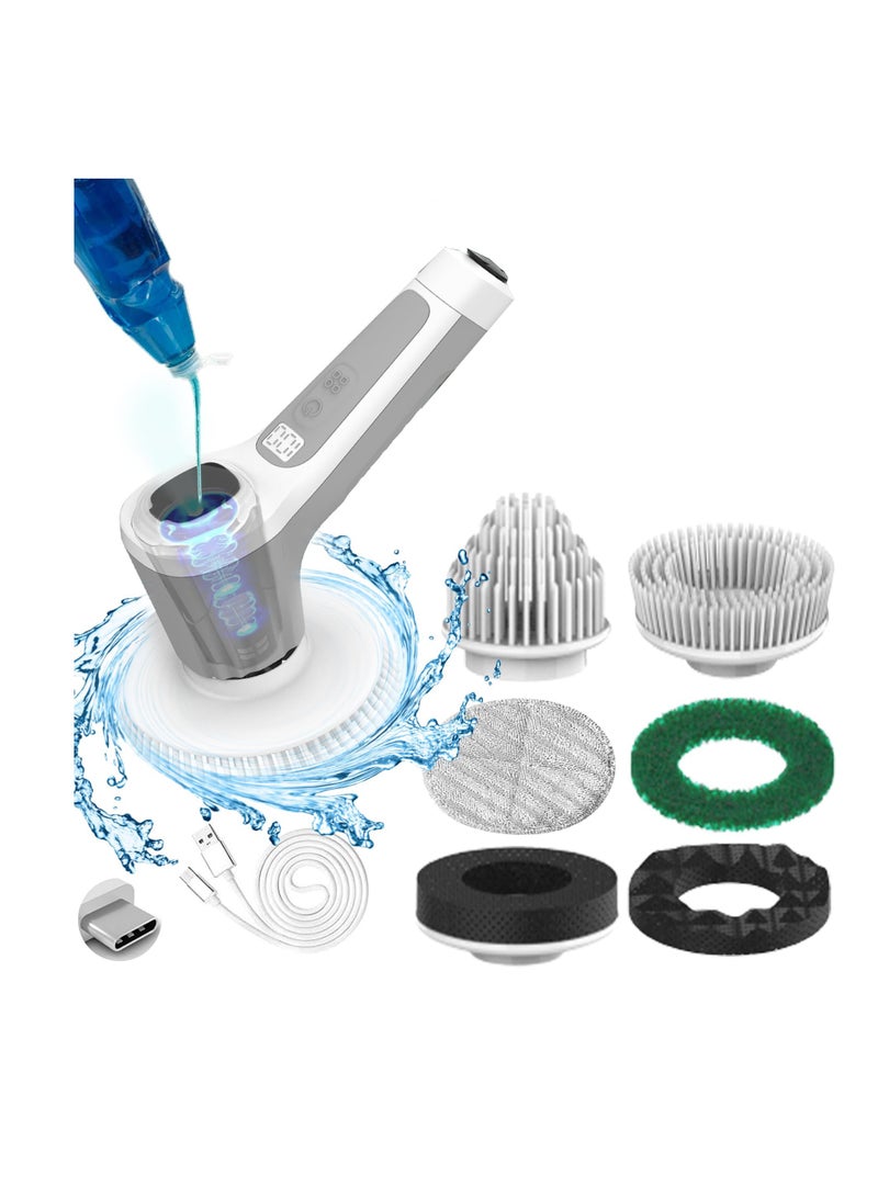 Electric Spin Scrubber Cleaning Brush with 6 Replaceable Brush Heads, Rechargeable Cordless Power Scrubber Cordless Spin Scrubber with 2 Adjustable Speeds for Kitchen, Kitchen, Bathroom, Bathtub  - Image 1