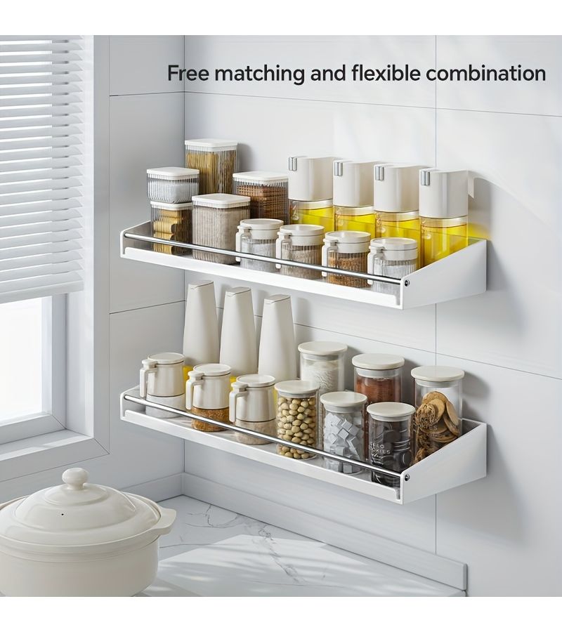Black Wall Mounted Spice Rack 11 81 Inches Punch Free Storage Organizer - Image 3