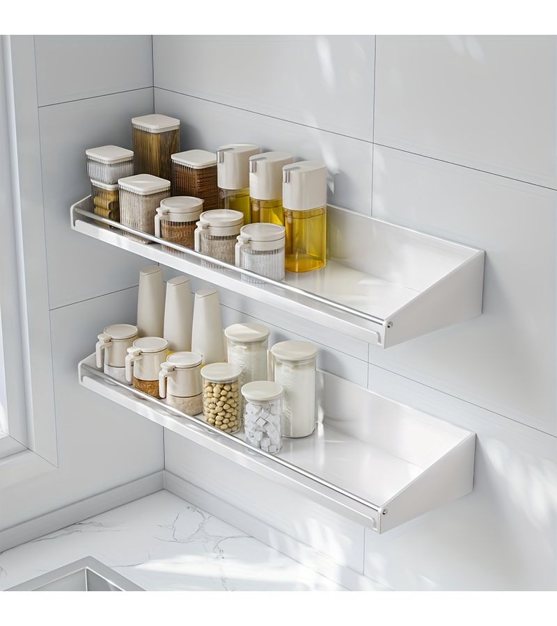 Black Wall Mounted Spice Rack 11 81 Inches Punch Free Storage Organizer - Image 5