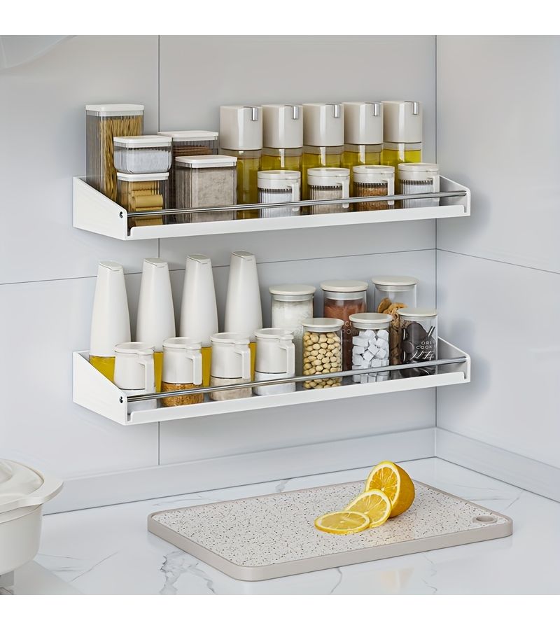 Black Wall Mounted Spice Rack 11 81 Inches Punch Free Storage Organizer - Image 1