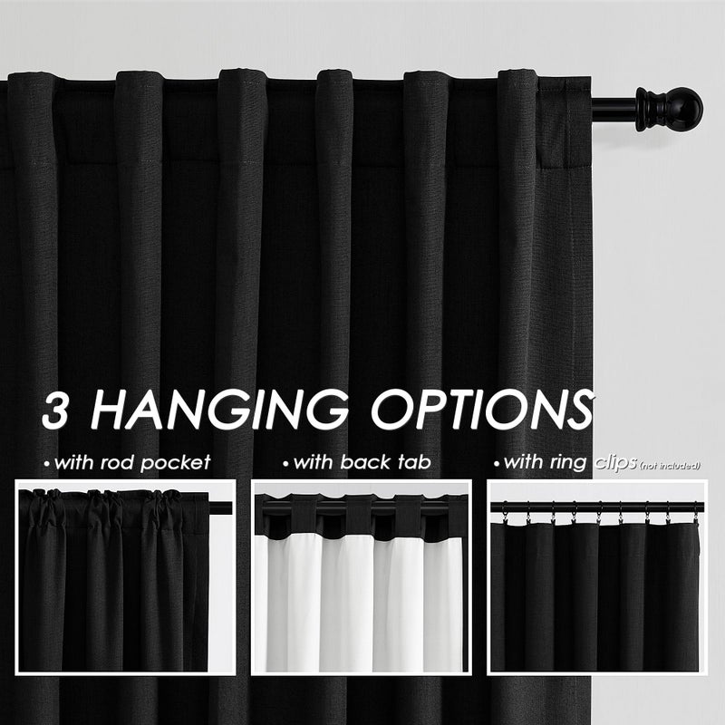 Nanspring Black Linen Blackout Curtains 84 Inches for Bedroom Pinch Pleated Modern Farmhouse Living Room Draperies 84 Length Thermal Insulated Full Shading Black Curtains With White Backing for Sliding Door - Image 3
